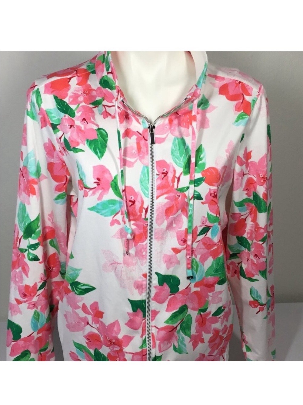 Tommy Bahama Jacket Womens Large Floral Pima Cotton Zip Up